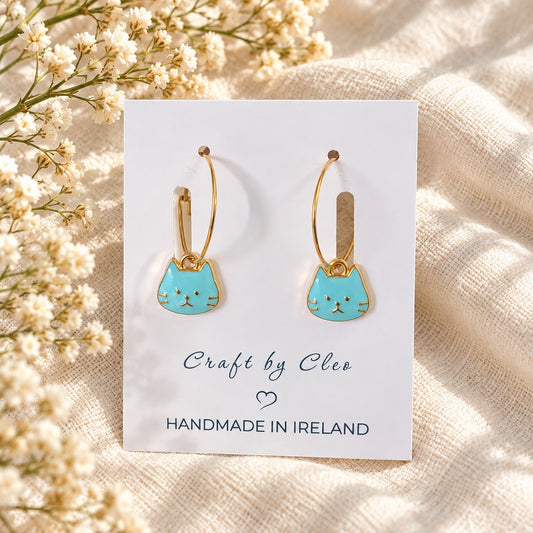 Cat Charm Hoop Earrings