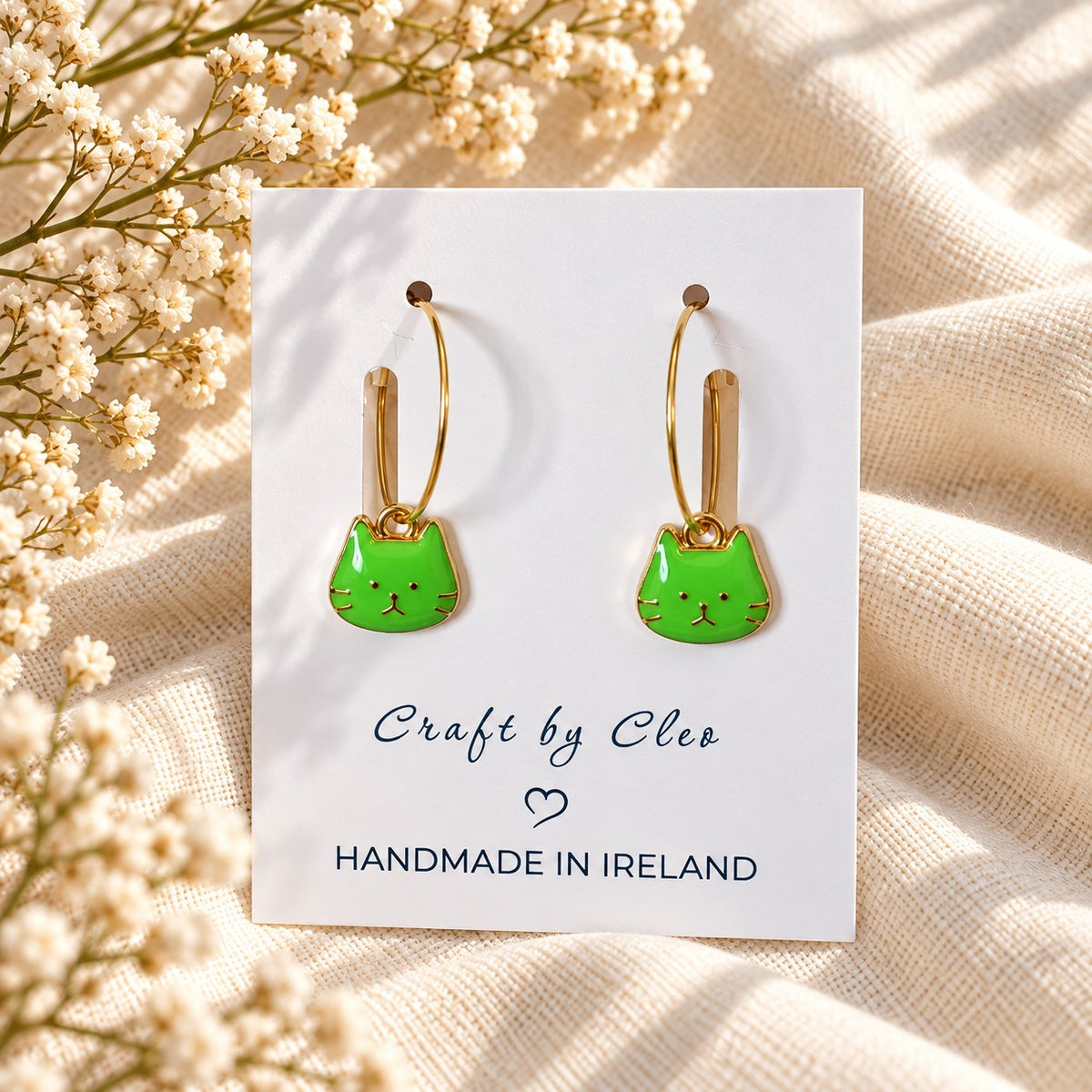 Cat Charm Hoop Earrings