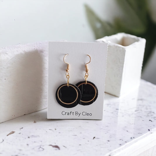 Chic Black Faux Leather Earrings with Gold Accent.