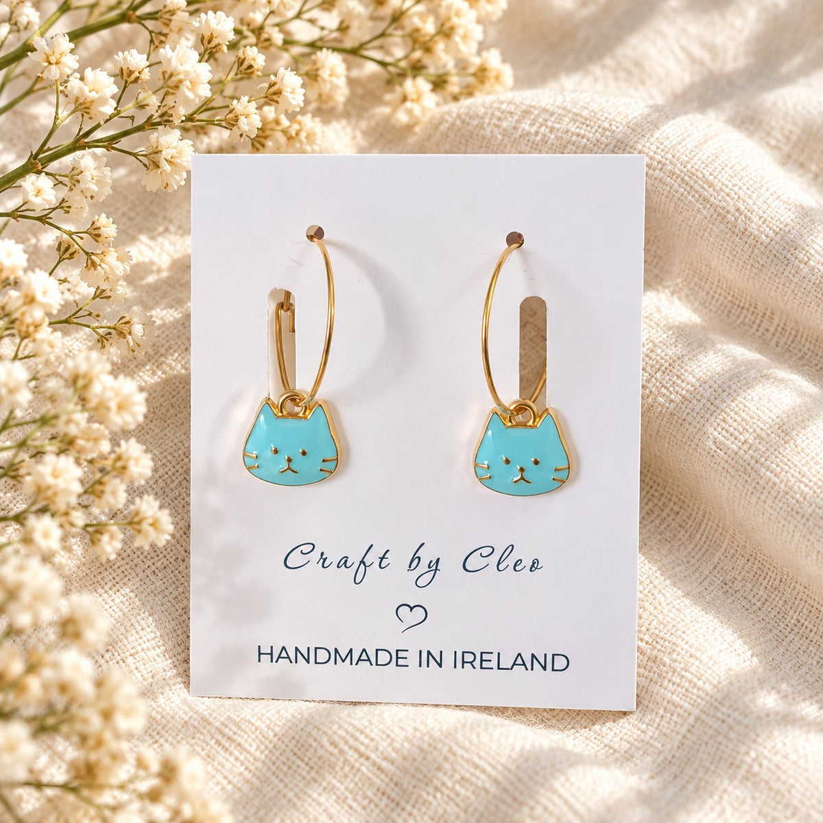 Cat Charm Hoop Earrings