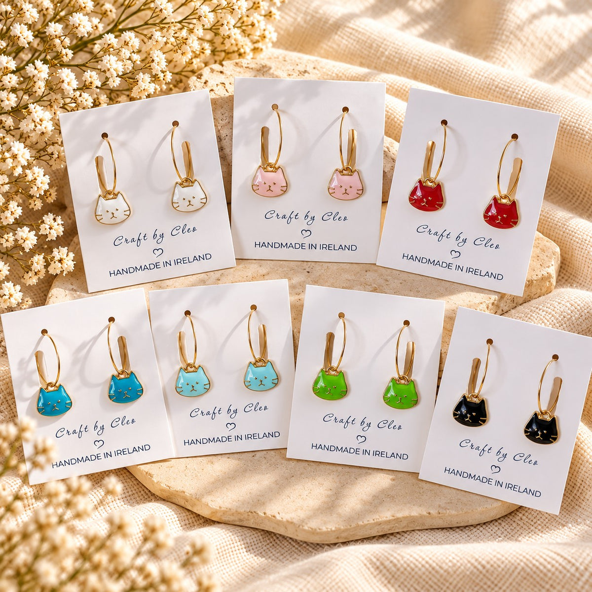 Cat Charm Hoop Earrings