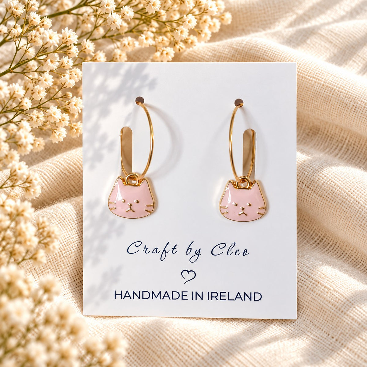 Cat Charm Hoop Earrings