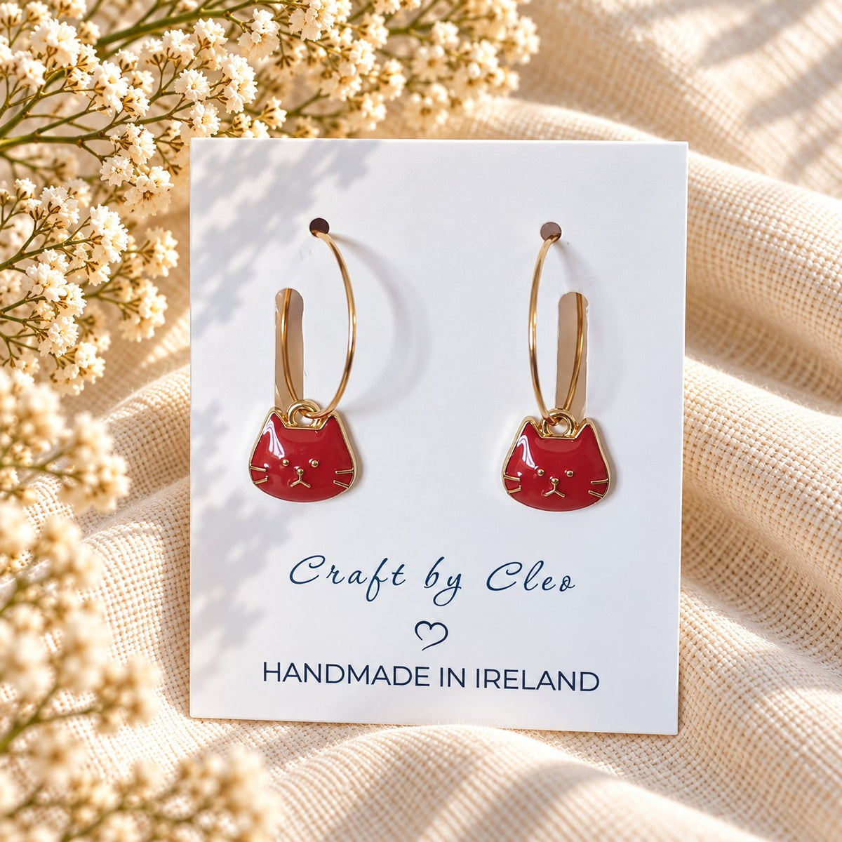 Cat Charm Hoop Earrings