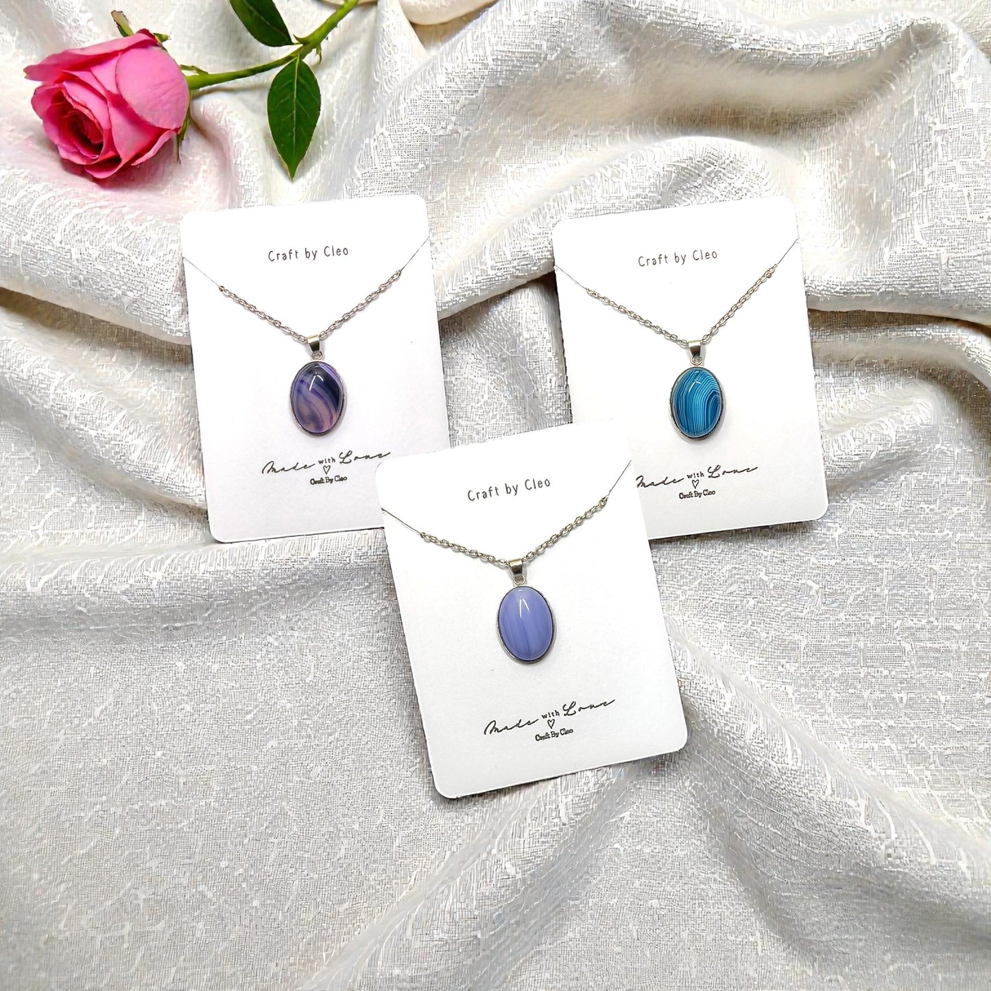 Stripe Agate Stainless Steel Necklace