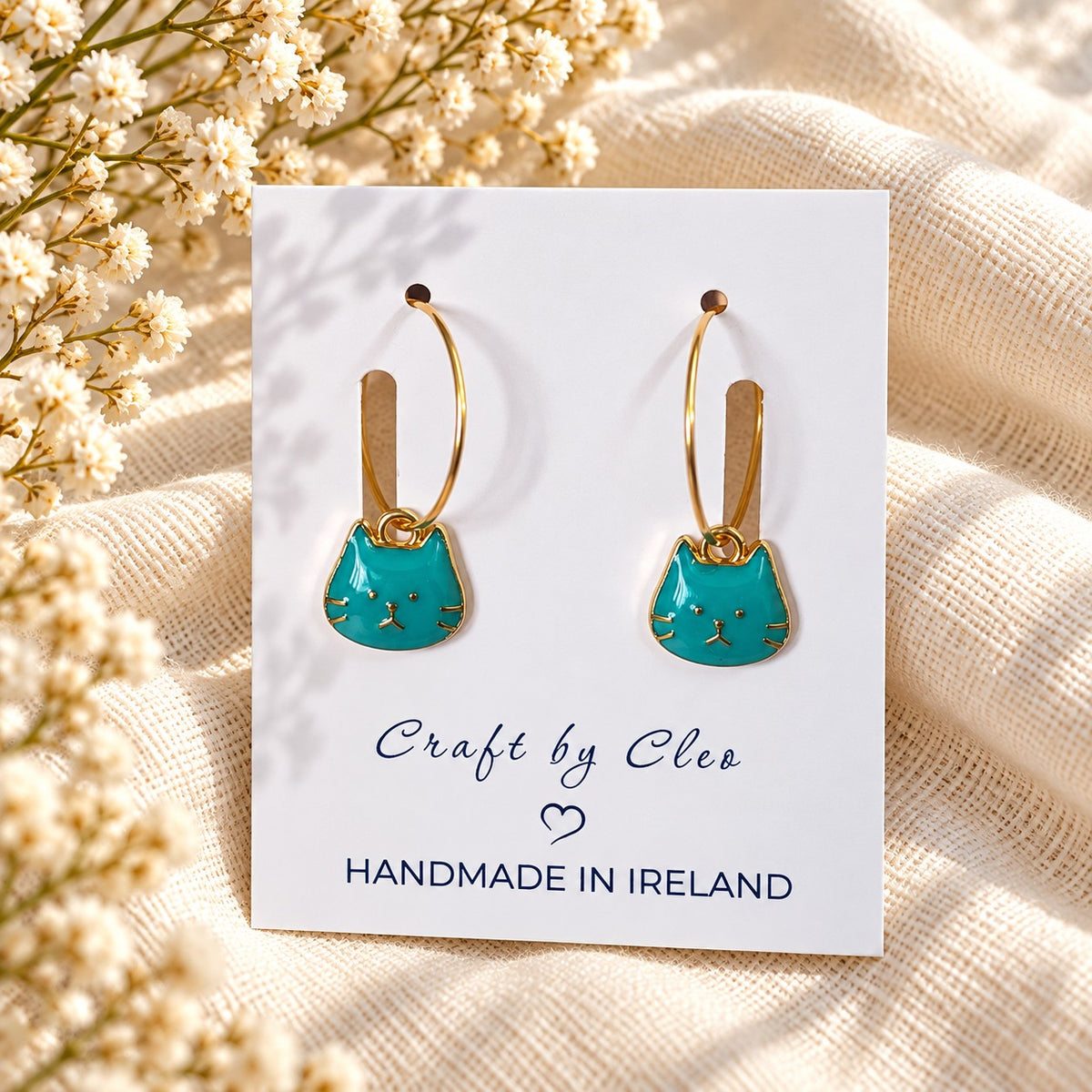 Cat Charm Hoop Earrings