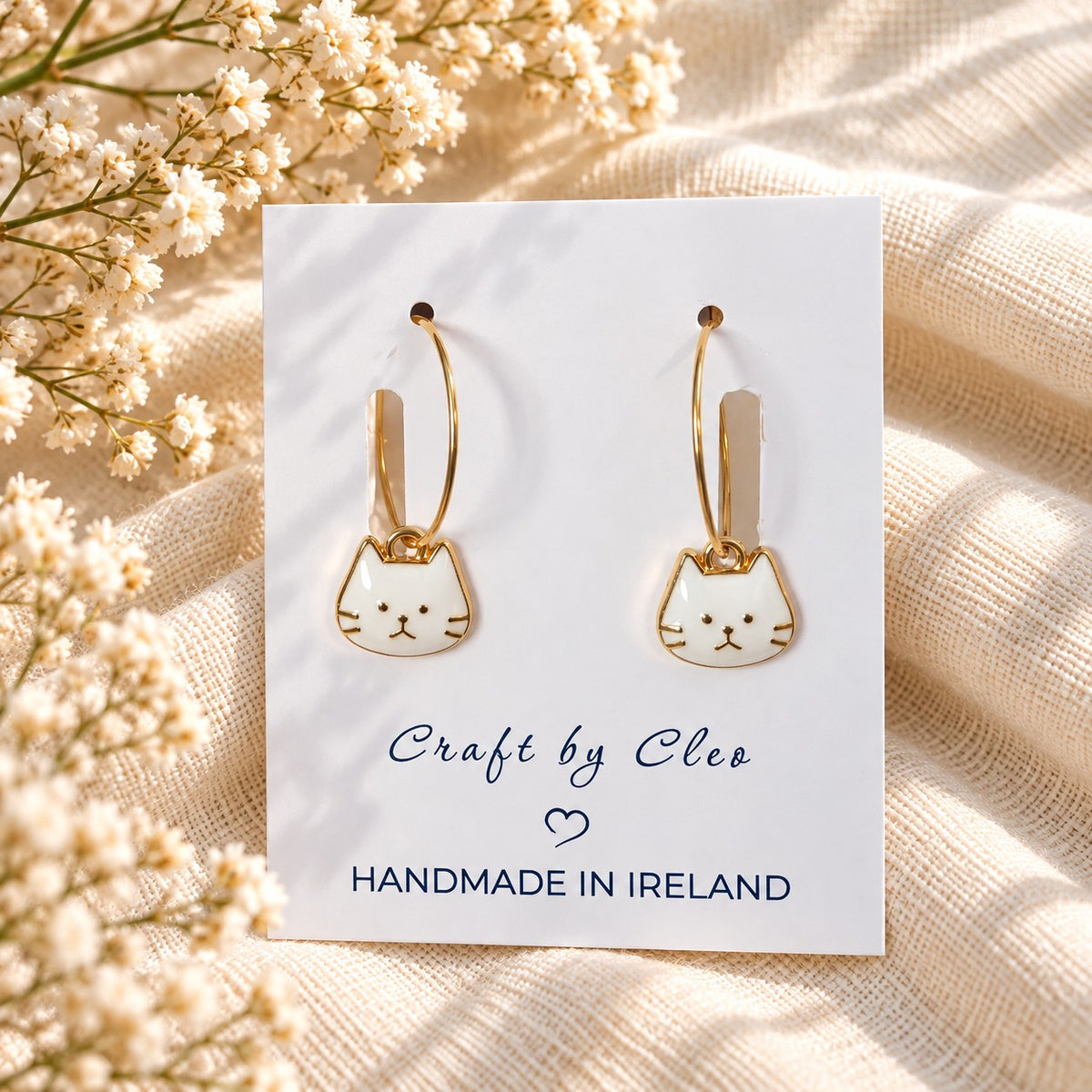 Cat Charm Hoop Earrings