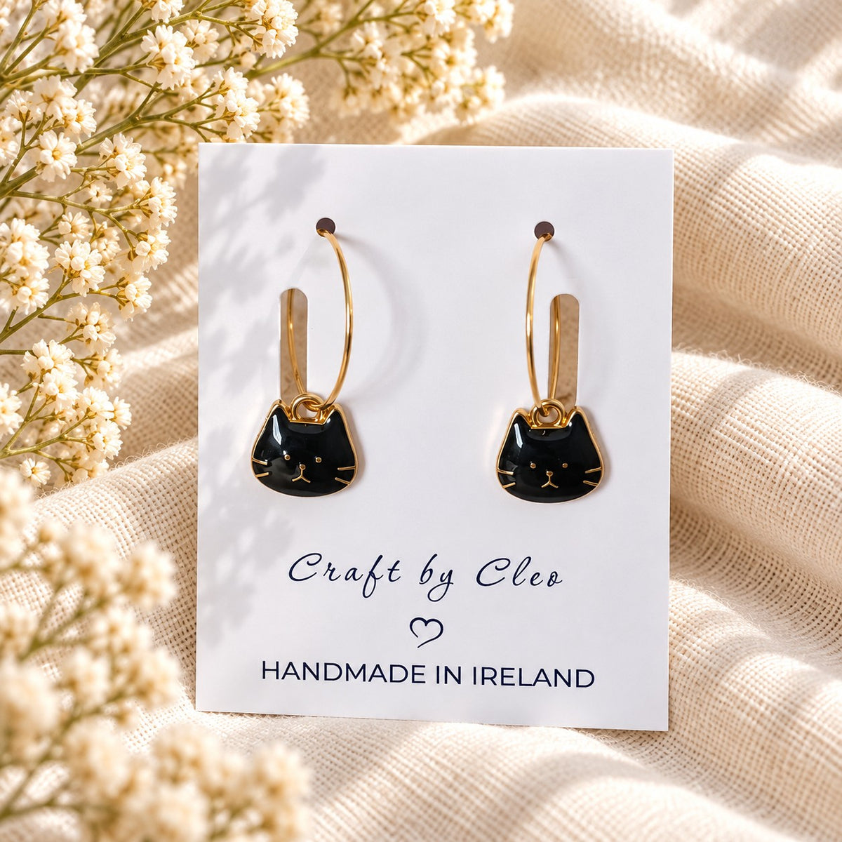 Cat Charm Hoop Earrings