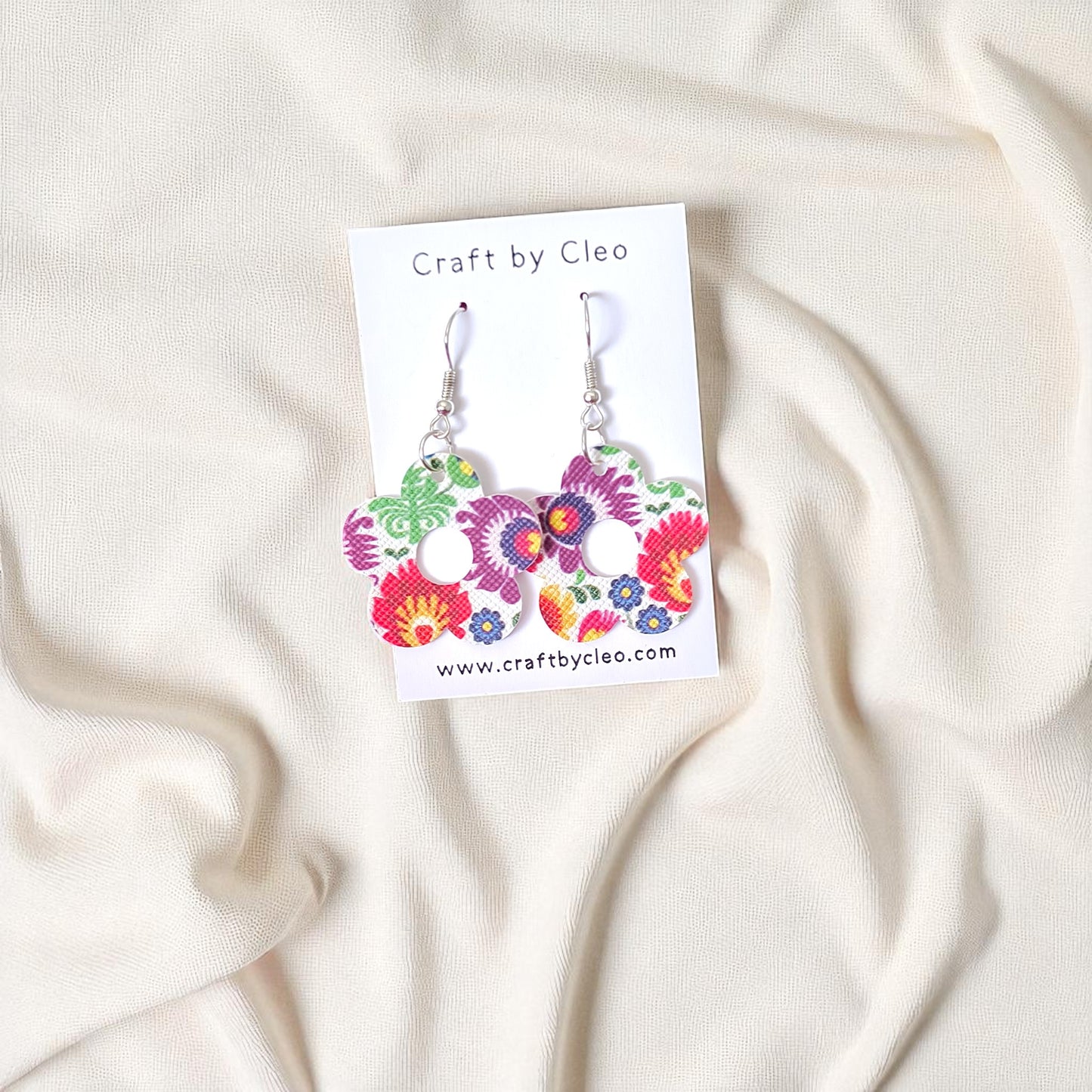 Floral Earrings Faux Leather.