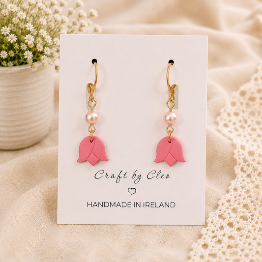 Tulip polymer clay earrings with pearl accent