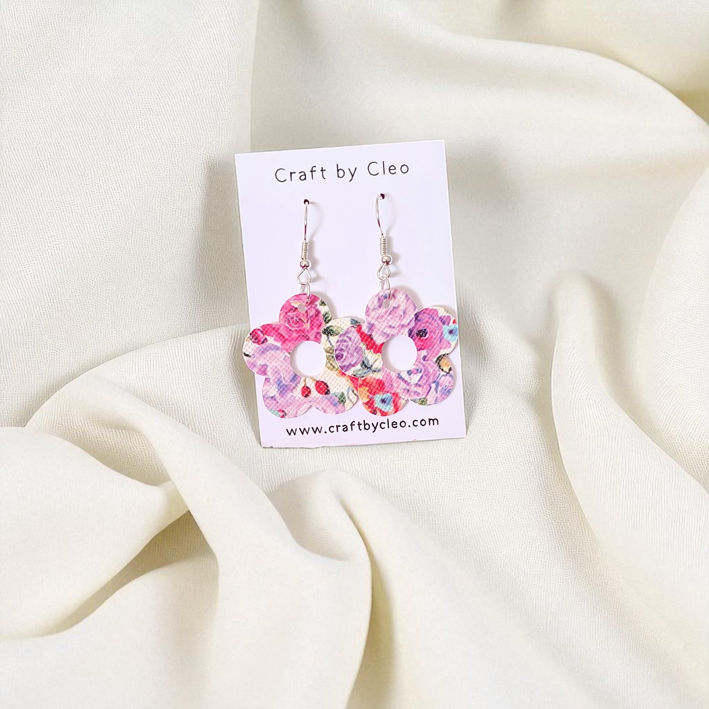 Floral Earrings Faux Leather.