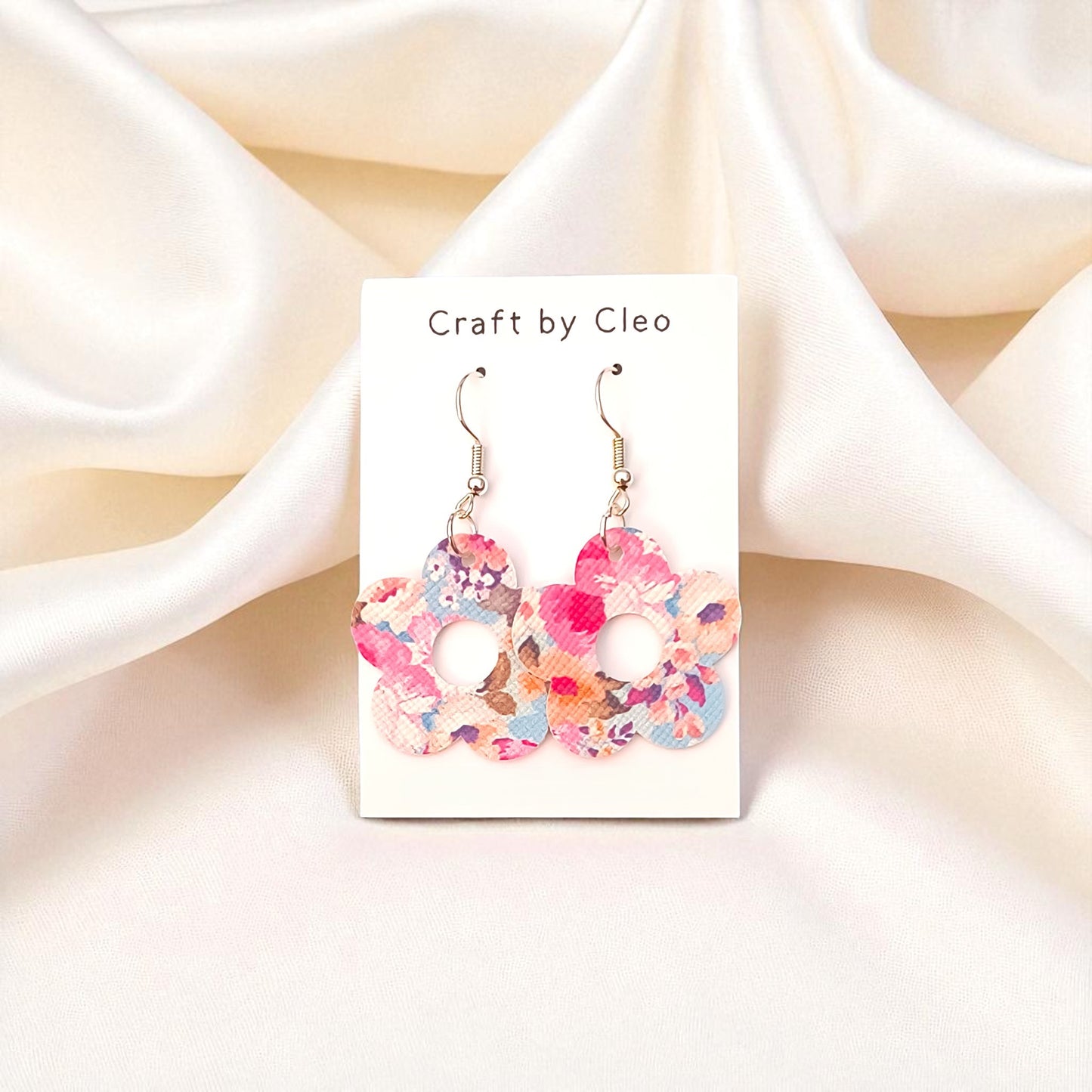 Floral Earrings Faux Leather.