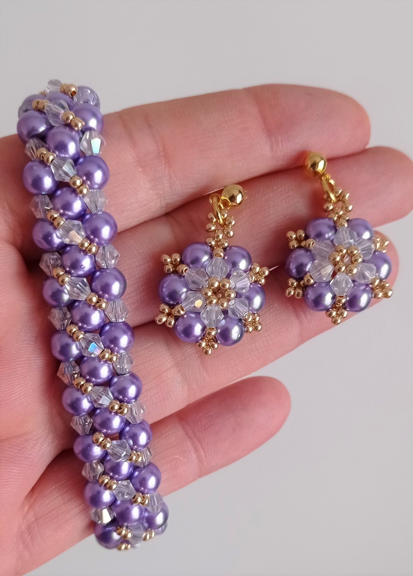 Pearl Radiance - beaded earrings and bracelet.