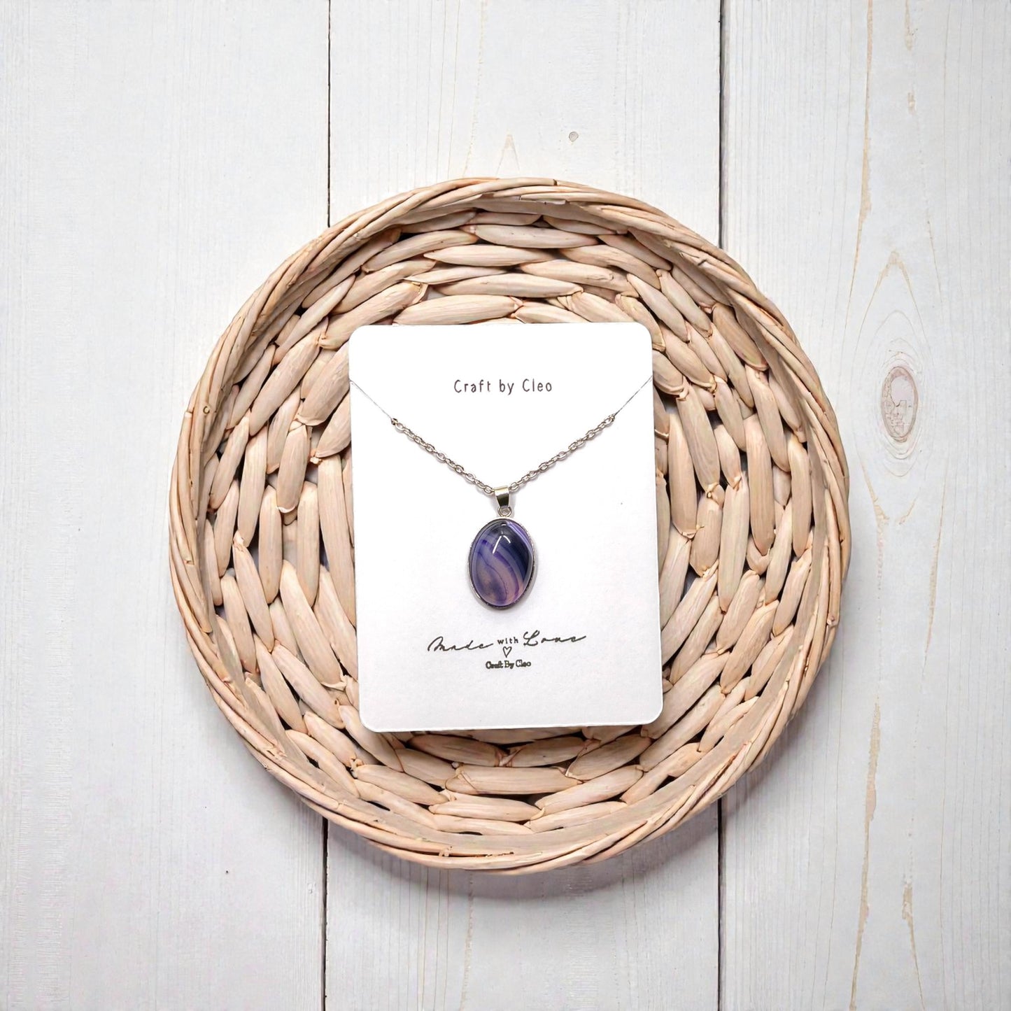 Stripe Agate Stainless Steel Necklace