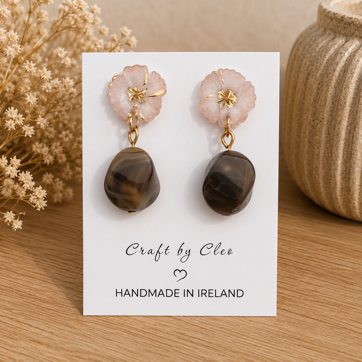 Marbled Floral Drop Earrings