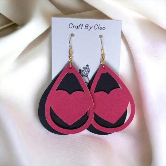 Valentine's day Earrings - Two Layers Faux Leather Heart Earrings.