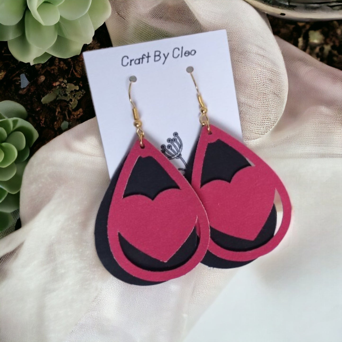 Valentine's day Earrings - Two Layers Faux Leather Heart Earrings.